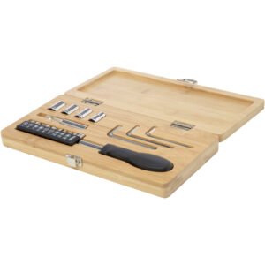 Rivet 19-piece bamboo/recycled plastic tool set