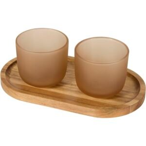 Male wooden serving tray and glass cups with matt finish set